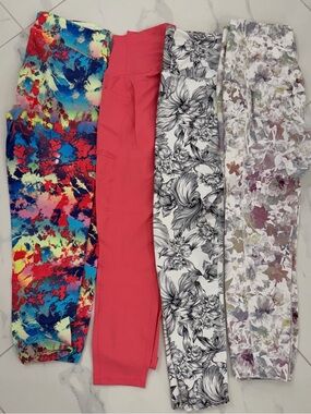 4 pair Leggings - Multicolor, Coral, Black & White, Lavender Floral